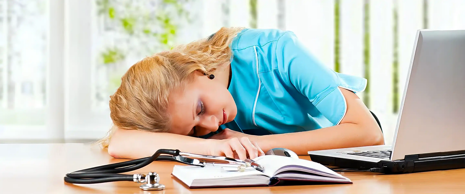 Stress caregiver sleeping  in the table