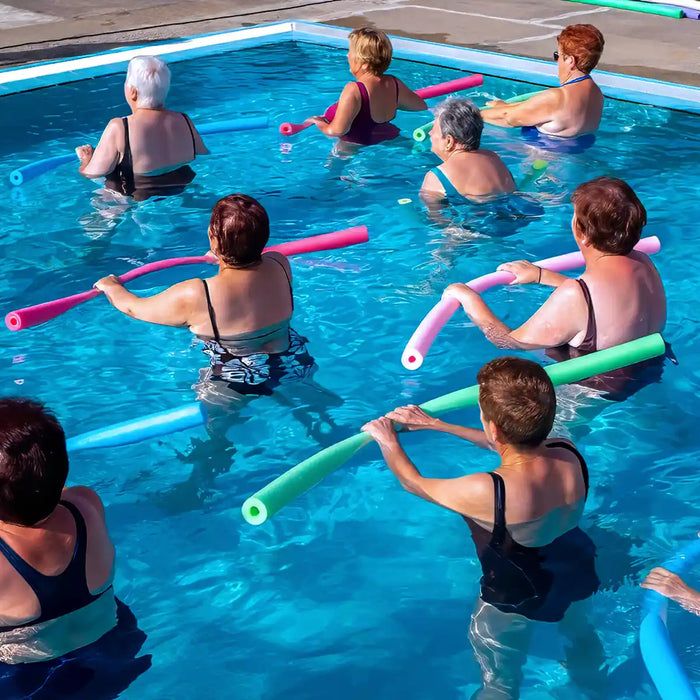 rear view senior aqua gym class