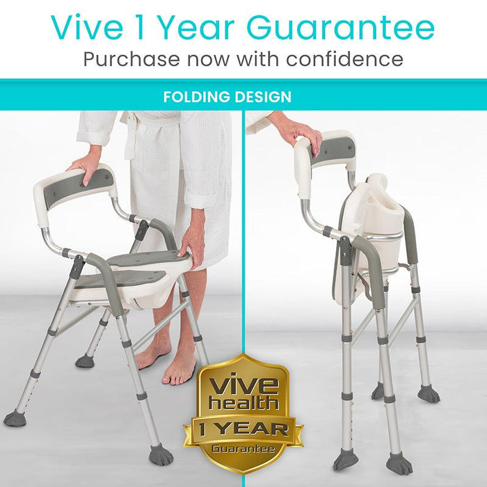 Folding chair and walker with Vive Health 1 year guarantee badge 