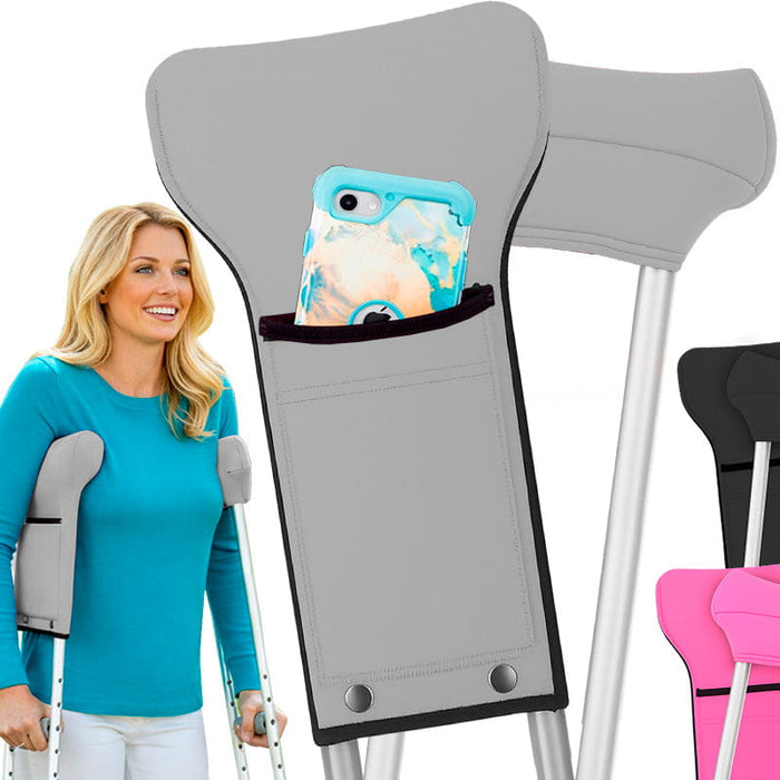 Crutch Pads with Ergonomic Pouch Gray