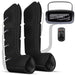 Black massage device with remote control and power button on a white background