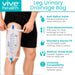 Vive Health leg urinary drainage bag with features listed 