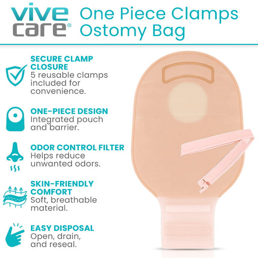 Vive Care One Piece Clamps Ostomy Bag