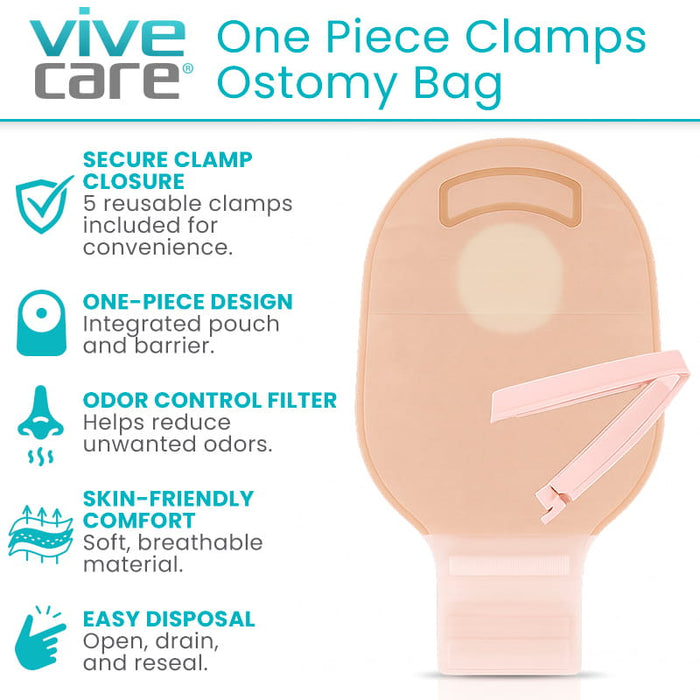Vive Care One Piece Clamps Ostomy Bag