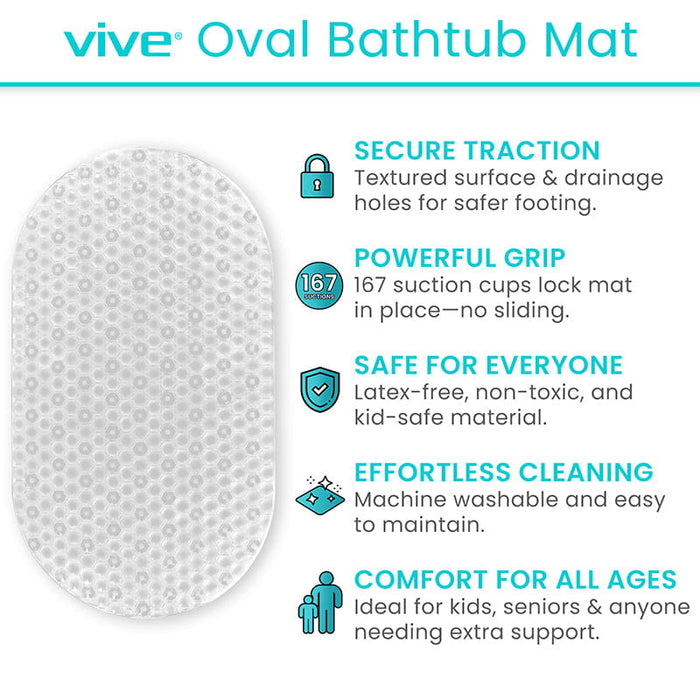oval bathtub mat with secure traction & powerful grip
