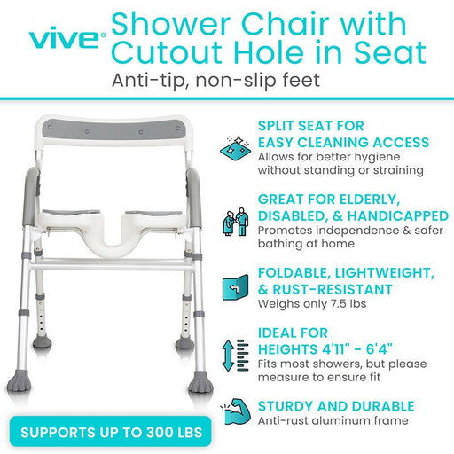 Shower chair with cutout hole in seat by Vive