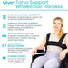 Vive Torso Support Wheelchair Harness with features listed on a white background