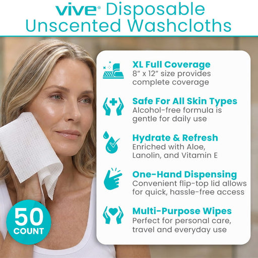 Vive Disposable Unscented Washcloths