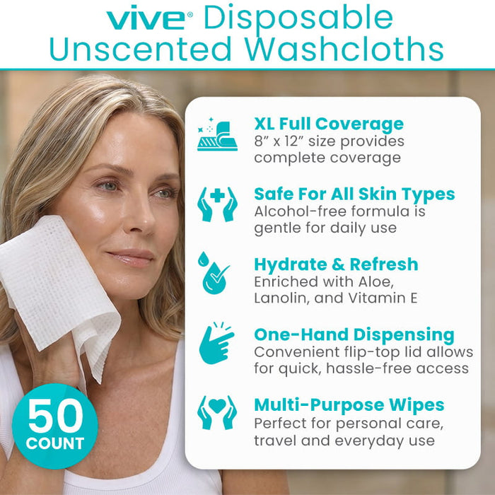 Vive Disposable Unscented Washcloths