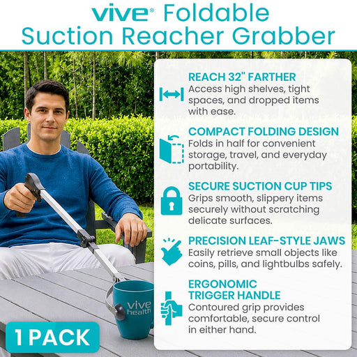 Vive Foldable Suction Reacher Grabber