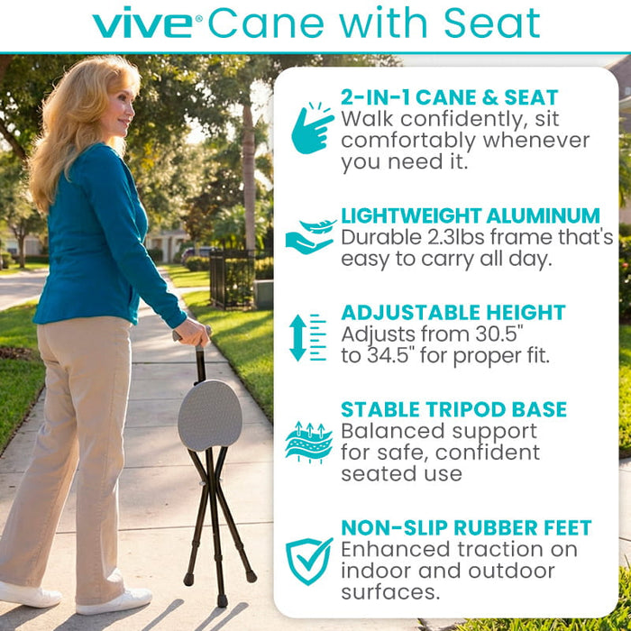 Cane with Seat Features