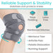 Gray Vive knee brace with text highlighting features and benefits