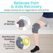 Vive Knee brace with text highlighting range of motion and stabilizing features