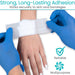 Person applying medical tape bandage with text about strong adhesion and reliability