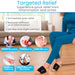 Person wearing black foot wraps with text on targeted relief for various conditions.