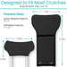 Black crutch pad with pocket sizes and dimensions labeled