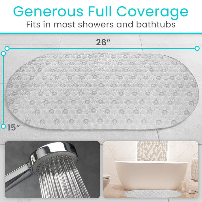 Generous Full Coverage fits in most showers and bathtubs