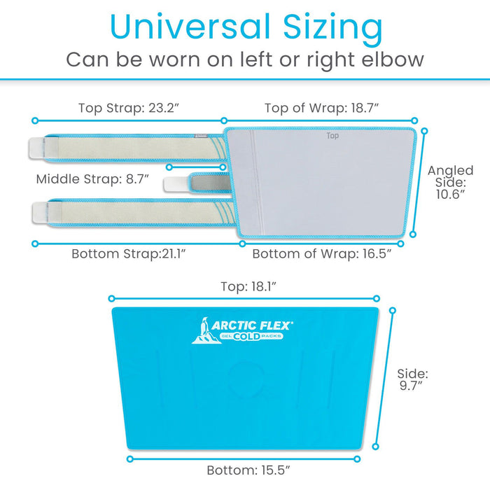 Universal sizing. Can be worn on left or right elbow