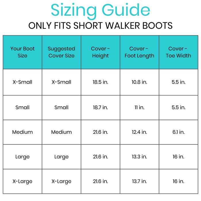 Sizing chart for short walker boots.