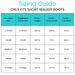 Sizing chart for short walker boots.