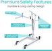 Patient lift with premium safety features: lifting arm, hydraulic cylinder pump, transport handle & rear caster with brake