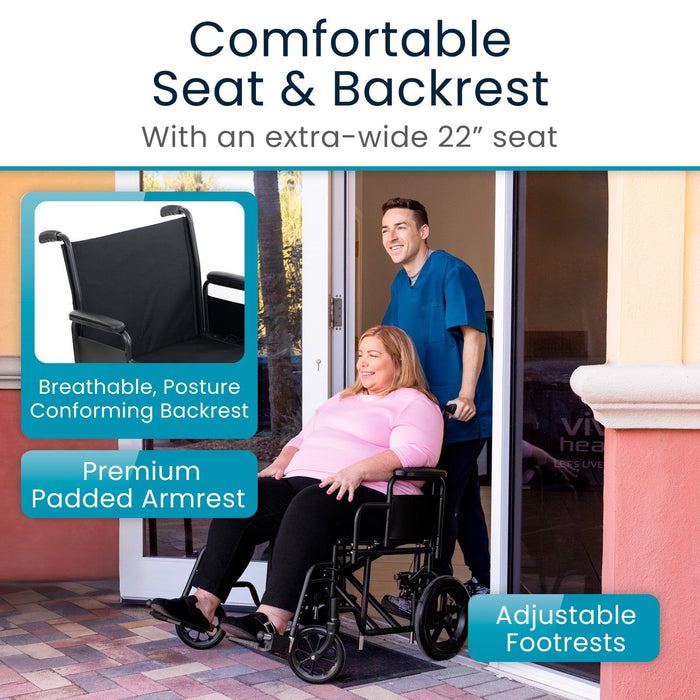 bariatric wheelchair with comfortable Seat & Backrest