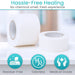 Two rolls of medical tape with icons and text highlighting features on a blurred background