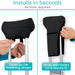 Instructions for installing a black crutch cover on crutches with text indicating 'Installs in Seconds' and 'No tools required'.