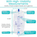 Medical catheter bag with high-visibility measurements and features highlighted