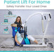 Home patient lift for safe transfers from wheelchair to bedroom or bath, with clear icons for easy use and comfort.
