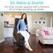 Lift chair with a forward tilt, making standing easier, shown being used by a woman sitting and standing comfortably.