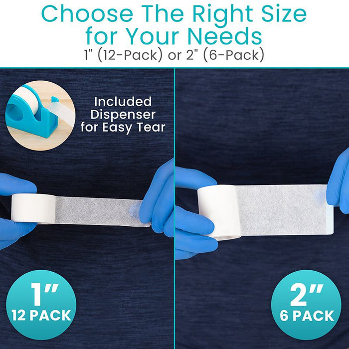 Tape packaging with size options and an included dispenser 