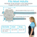 Product with adjustable strap system and size guide for adults