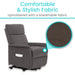 Recliner chair upholstered with breathable fabric, shown with a close-up of the fabric texture for comfort and style.