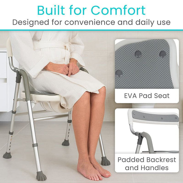 shower chair with EVA pad seat and padded backrest, designed for comfort and daily use.