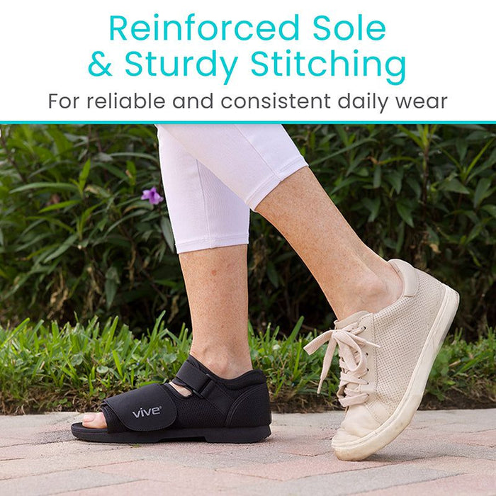 Rounded post-surgical boot with strong straps and roomy toe box for stable healing after injury.