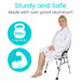 Sturdy and safe chair made with rust-proof aluminum, supporting up to 300 lbs, ensuring durability and reliability for users.