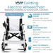 Vive Mobility folding electric wheelchair with features listed on a white background