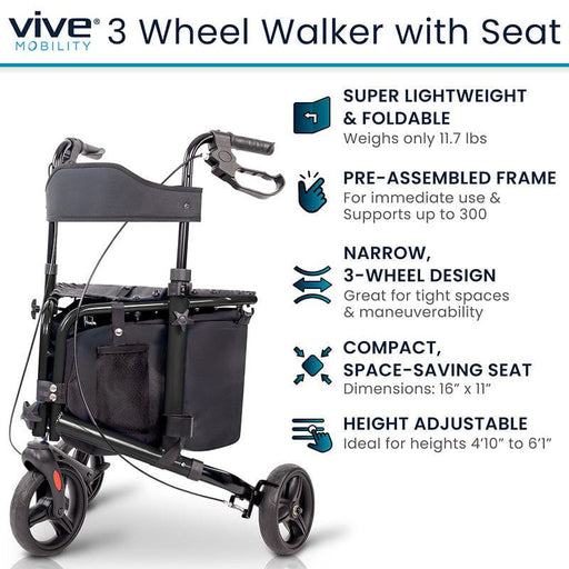 3 wheel walker with seat