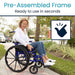 Pre-assembled wheelchair frame, ready to use in seconds, offering hassle-free setup for immediate convenience.
