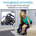 Wheelchair with swingback armrests for easy access and comfort, allowing effortless entry and exit for users.