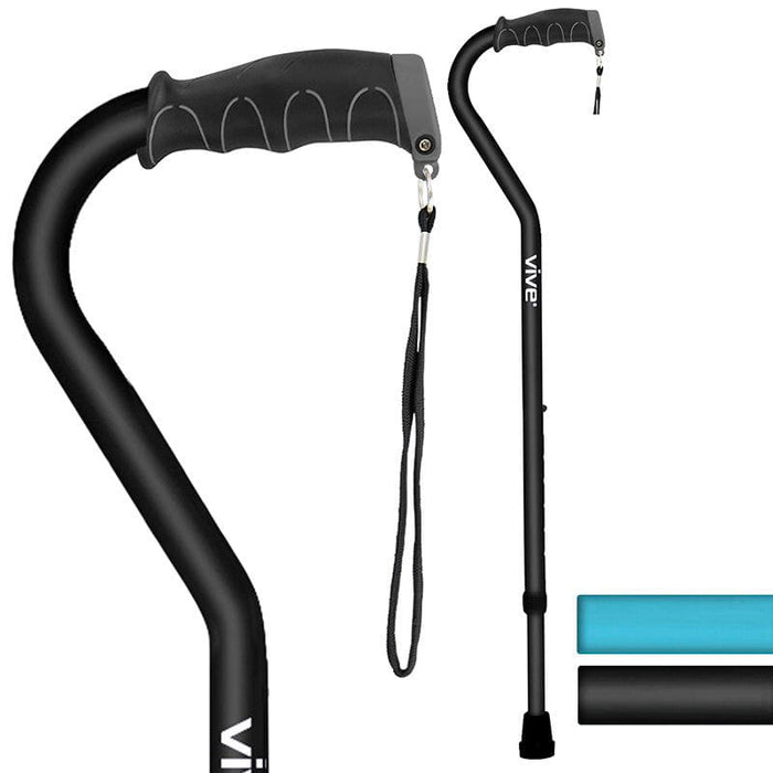 Black walking cane with adjustable handle on a white background
