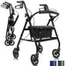 Compact folding walker with a sturdy frame, under-seat storage, and easy-to-use handles, perfect for portability and convenience.