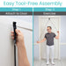 Step-by-step guide showing the easy, tool-free assembly of an over-the-door shoulder pulley for exercise.