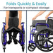 Wheelchair folds quickly and easily for transport or compact storage, making it convenient for travel and space-saving.