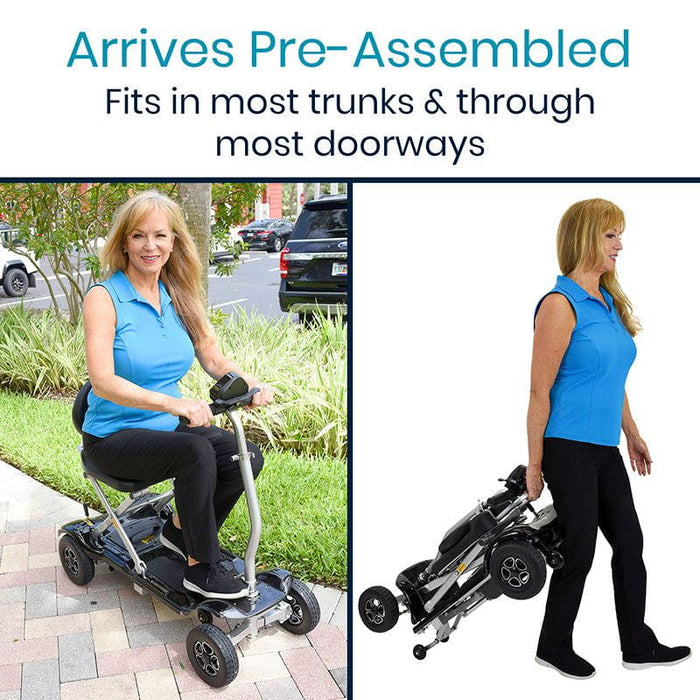 Arrives pre-assembled, fits in most trunks and through most doorways for easy transportation and convenience
