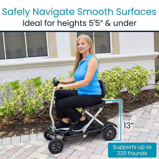 Safely navigate smooth surfaces, ideal for heights 5’5” & under, supporting up to 220 pounds for easy mobility.