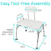 Height-adjustable transfer bench (18.5”-23.5”) with easy, tool-free assembly, designed for convenience and comfort in use.