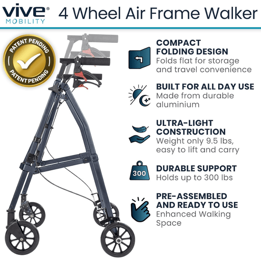 Vive Mobility 4 Wheel Air Frame Walker