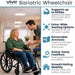 Vive Bariatric Wheelchair with a person using it and additional features listed on the right.